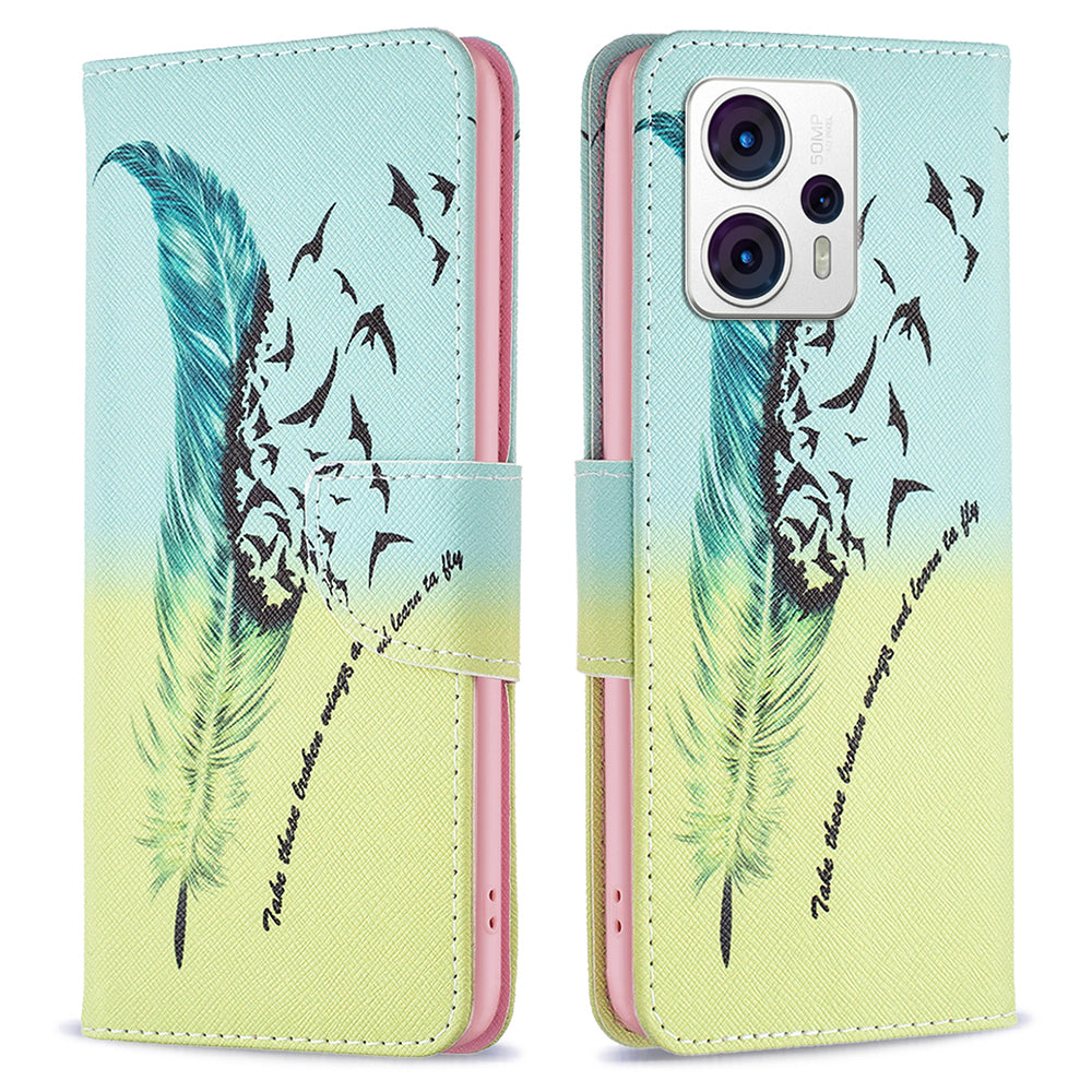 Peněženka na pouzdro na telefon pro Motorola Moto G13 4G G23 4G G53 5G BF potisk koženého vzoru Series-1 magnetický kryt telefonu proti poškrábání Peněženka na pouzdro na telefon pro Motorola Moto G13 4G G23 4G G53 5G BF potisk koženého vzoru Series-1 magnetický kryt telefonu proti poškrábání